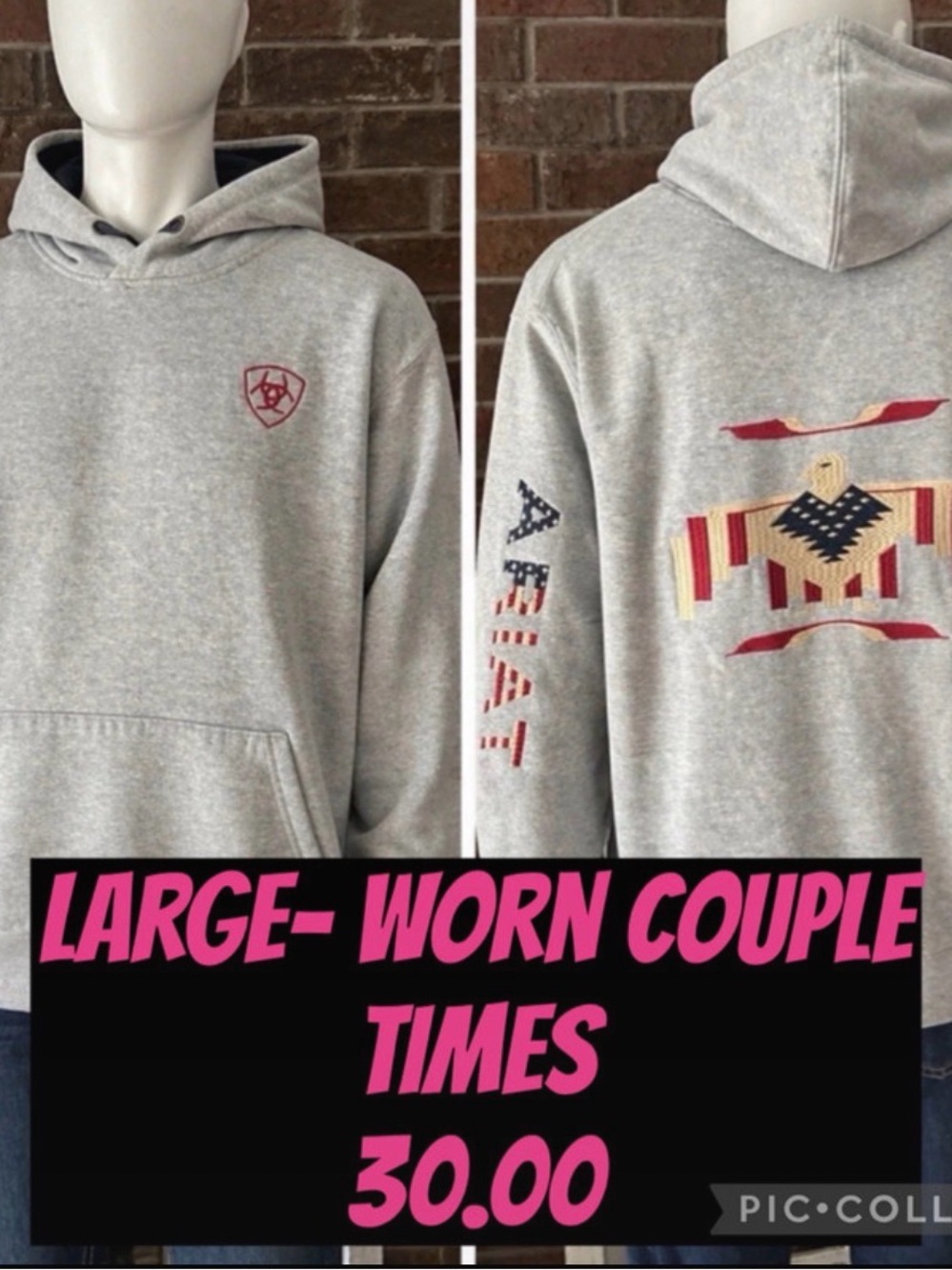 Ariat Light Gray Crewneck Hoodie with Native-Inspired Back Graphic